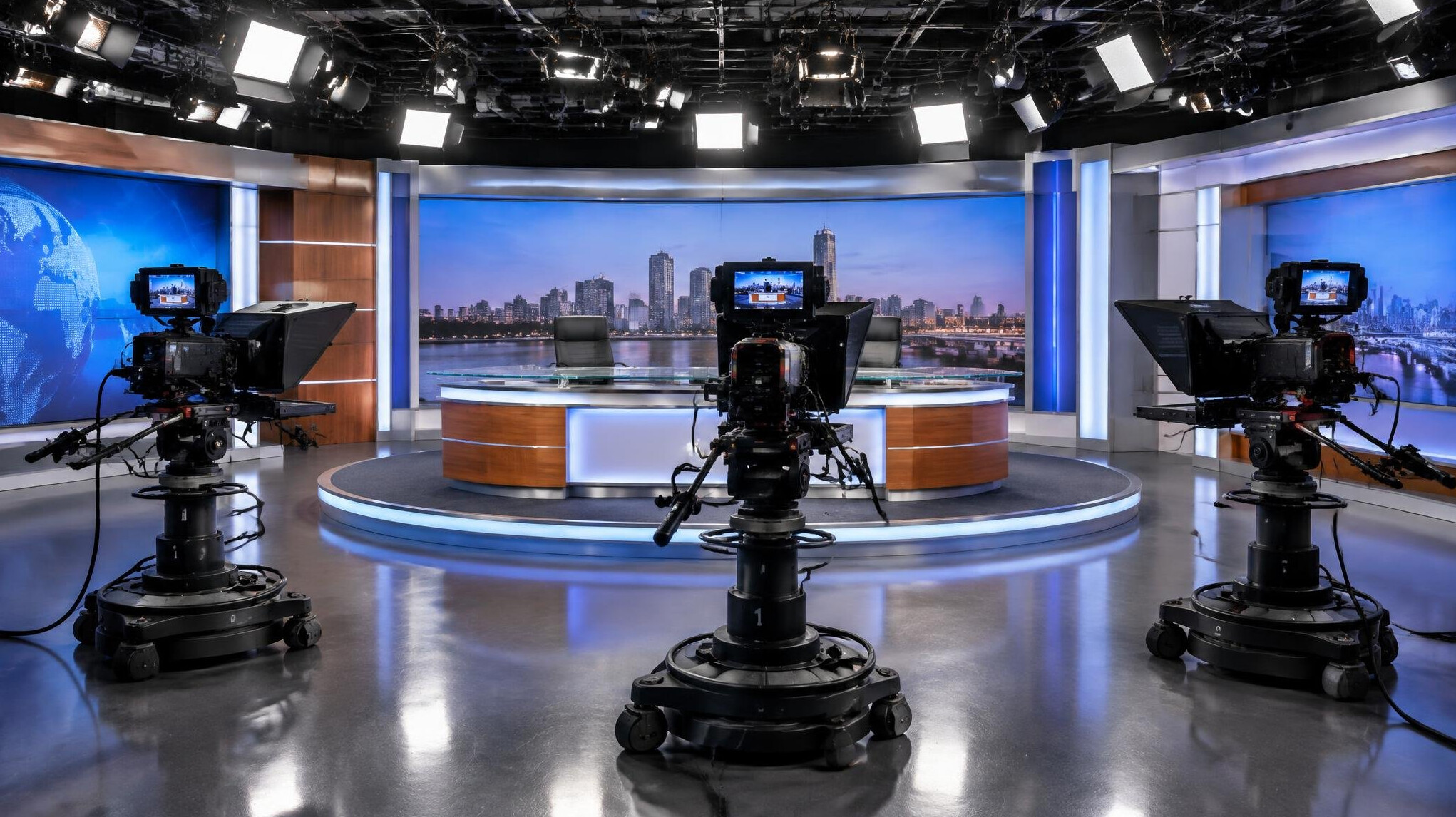 Multi-camera television studio set up for live production